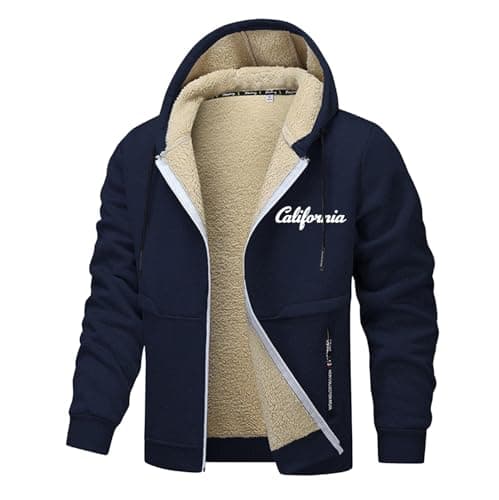 Image of Generisch Fleece Jacket Men's Large Sizes Transition Jacket Long Sleeve Stand-Up Collar Winter Jacket with Drawstring Comfortable Warm Outdoor Jacket Teddy Lined Fleece Jacket Elegant Plain Tops