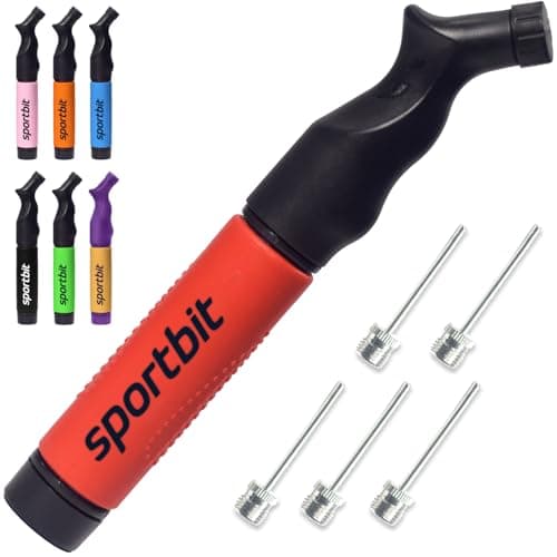 Image of SPORTBIT Ball Pump with 5 Needles - Push & Pull Inflating System - Great for All Sports Balls - Football Ball Air Pump, Volleyball Pump, Basketball Inflator - Goes with Needles Set