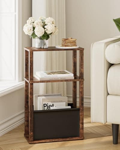 Image of Apetaccat Narrow Side Table for Small Spaces, Slim End Table with Storage Basket, Small Bedside Table for Bedroom, Sofa Side Tables Living Room,Bathroom,Rustic Brown