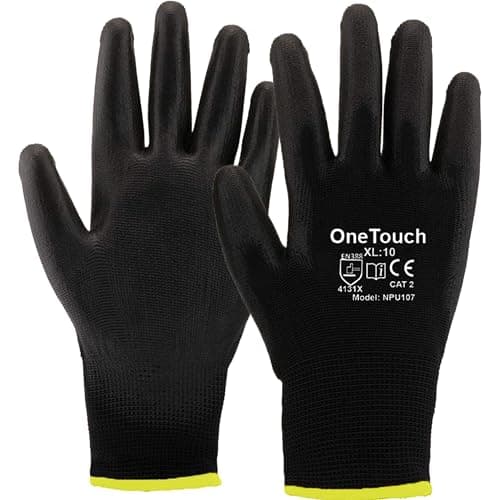 Image of A406 24 Black Safety Work Gloves, PU Coated Nylon Handling Gloves, Non-Slip Firm Grip, High Dexterity Protective Work Gloves for Outdoor & General Use (Large/9)