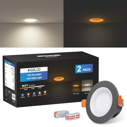 Image of KEELED LED Black Downlight with Night Light, Recessed Lighting, 230V, 6W, 3CCT 3000K/4000K/6000K Selectable, 70-85mm Cutout, 2-Pack