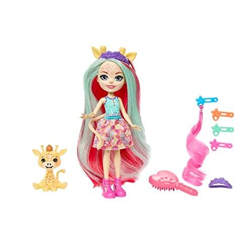 Image of Enchantimals Deluxe Hair Doll Set with Zemirah Zebra, Gillian Giraffe and Charisse Cheetah, 5 Hair Play Accessories and Best Friends Grainy, Pawl and Grinsy, for Children from 4 Years, HNV29