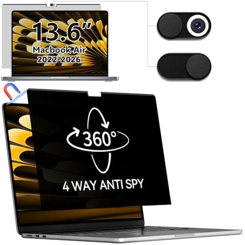 Image of IPROKKO 360° Magnetic Privacy Screen for MacBook Air 13.6 Inch (2022-2026, M2, M3, M4, M5)&MacBook Air 13 (2018-2021, M1), Removable Matte Anti Glare Blue Light 13In Mac Laptop Screen Protector Filter