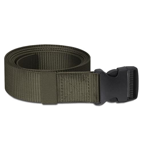 Image of Trimming Shop Nylon Tactical Belt, Quick Release Plastic Buckle Webbing Belt 1.5" x 51" - Heavy Duty Military Rigger Waistband, Army Combat Belt for Men & Women, Adjustable Hiking Work Belt UK, Green