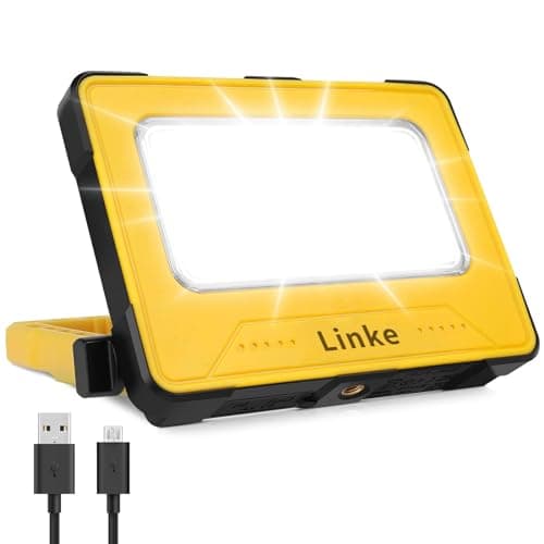 Image of Linke Rechargeable Work Light 80W, Super Bright Camping Lights with 10000mAh Battery Portable Floodlight with Magnetic, USB, Solar Emergency Led Lantern for Tent Car Repairing Hiking & Fishing