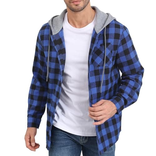 Image of CTU Mens Sweatshirt Hoodies Lightweight Checked Jacket Button Down Long Sleeve Shirt With Pocket Blue 3XL