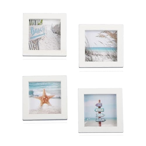 Image of Lotsdonxia 4 Pcs Miniature Wall Art Set, 3x3cm Scale Wooden Landscape Pictures for Dollhouse Decor, Mediterranean Coastal Themed Decorative Frames, Small Crafting Accessories for Scenes and Displays