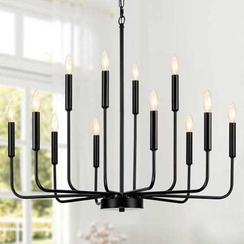 Image of Gifarich Black Chandeliers for Dining Room Light Fixture Over Table, Modern Farmhouse Chandeliers for Living Room,12-Lights Industrial Metal Candle Lighting Fixtures for Entryway Kitchen Island Foyer