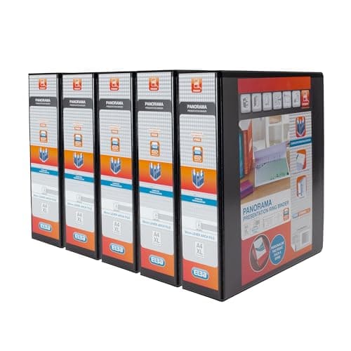 Image of Elba A4 2 O-Ring Lever Arch File, 56mm capacity, 90mm spine, Presentation Folder with Customisable Cover, Portrait, Black (Pack of 5)