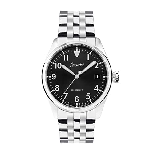 Image of Accurist Mens Aviation 41mm Quartz Watch in Black with Analogue Display, and Stainless Steel Bracelet 76000