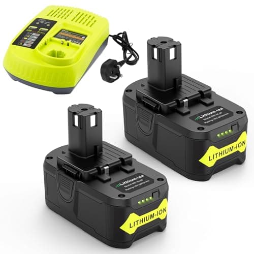 Image of ASUNCELL 18V Battery and Charger for Ryobi One+, 2 Pack 5.0A Li-ion Replacement Battery with P117 Charger Set for Ryobi Compatible with Ryobi One Plus Cordless Tools Grass Trimmer Chain Saw Lawnmower