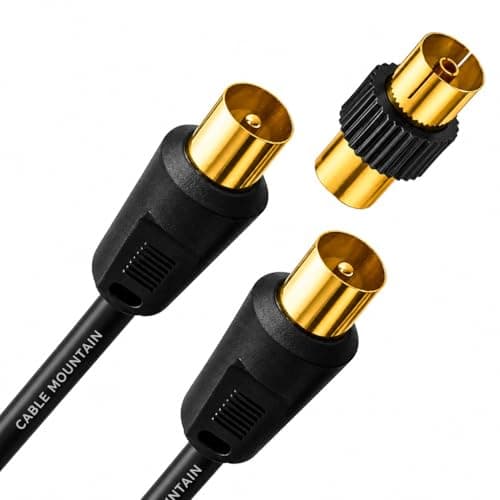 Image of Cable Mountain 2m TV Aerial Cable - Coaxial RF Extension Lead (Male to Male) with Gold Plated Connectors | Antenna Wire for Freeview, Sky, Virgin Media, Digital Smart TV & Radio (Black)