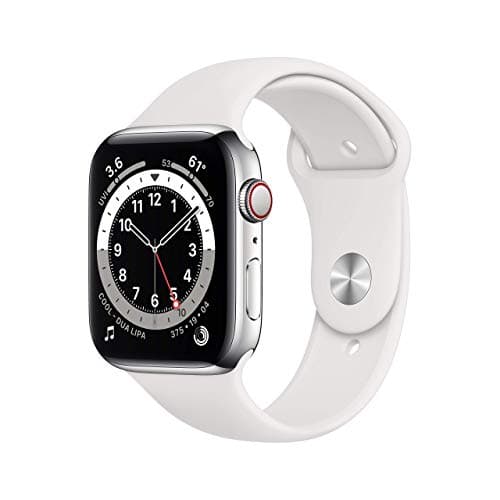 Image of Apple Watch Series 6 (GPS + Cellular, 44MM) - Silver Stainless Steel Case with White Sport Band (Renewed)