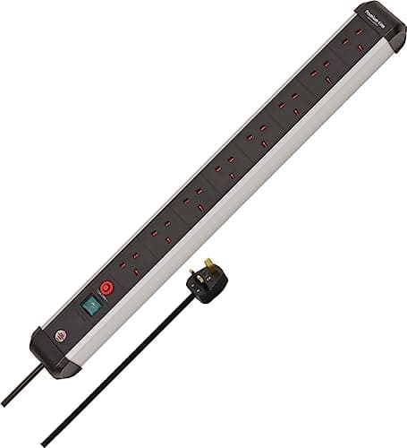 Image of Brennenstuhl Premium-Alu-Line 8-Way Extension Lead (Power Strip with Safety Fuse Button, 3m Cable, Made in Germany) Black/Silver