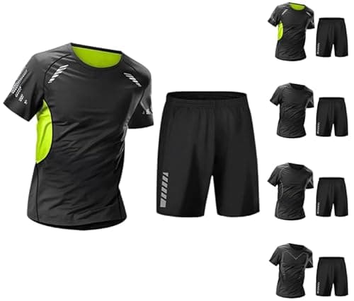 Image of Men's Tracksuit 2 Piece Sports Gym T Shirt & Short Sets Fashion Sweatsuits for Running Football Exercise Green
