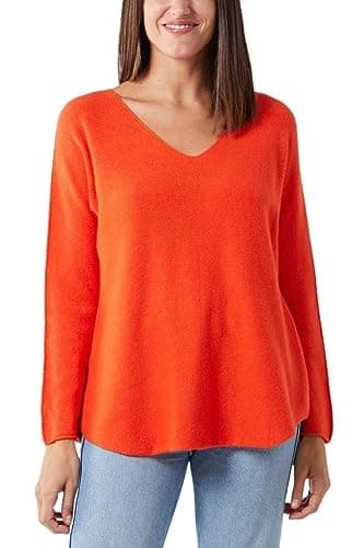 Image of STAR FASHION Womens V-Neck Soft Knit Jumper with Raw Edge Sweatshirt Ladies Long Sleeve Knitted Sweater Pullover Winter Orange