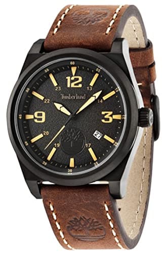 Image of Timberland Men's Quartz Watch with Black Dial Analogue Display and Brown Leather Strap TBL.14641JSB/02