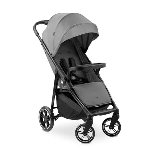 Image of Hauck Shop N Care, Grey - Lightweight Pushchair (only 8.5 kg) with Snack Tray, Cup Holder & Raincover, Compact & One Hand Folding, Fully Reclining from Birth up to 22 kg