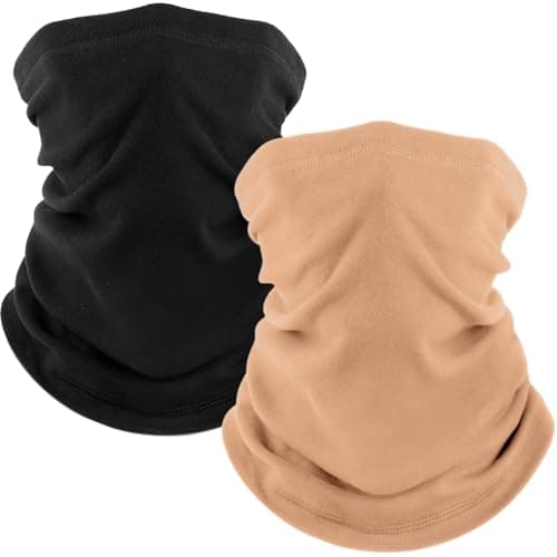 Image of fuinloth 2 Pack Neck Warmer, Winter Fleece Neck Gaiter Scarf Face Mask Cover for Men/Women Black+Light Brown