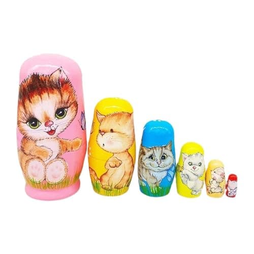 Image of AMSLSIU Playful Cat Home Decoration Figurine Russian Matryoshka Dolls Set For Creative Minds Matryoshka Dolls Can Be Used As Decorative Piece Or For Storing Jewelry