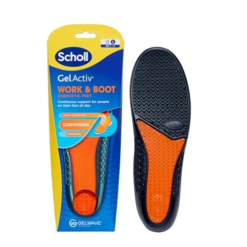 Image of Scholl GelActiv Work Insoles for Men, All Day Comfort at Work, Shock Absorption and Comfort Cushioning with GelWave Technology, UK Size 7-12
