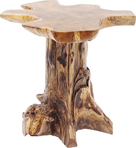 Image of Kare Design Side Table Tree Big Nature, brown, teak solid wood, unique, wooden small bed side table for bedroom, living room, office, 49-52cm high, table top diameter 39-42cm