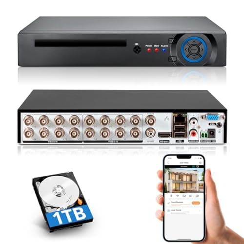 Image of TOWODE 16 Channel CCTV Camera System Surveillance Video Recorder with 1TB Hard Drive,16CH DVR Supports 5MP/4MP/1080P AHD/TVI/CVI/IP Cameras, 24/7 Surveillance Recording,Human Detection,Remote Access