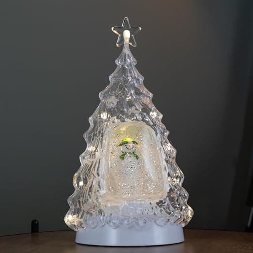 Image of 33cm Battery Operated Light up Christmas Tree Water Spinner with The Snowman & LEDs