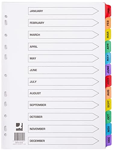 Image of Q-Connect Multi-Punched January-December Reinforced Multi-Colour A4 Index Pre-Printed Tabs KF01524