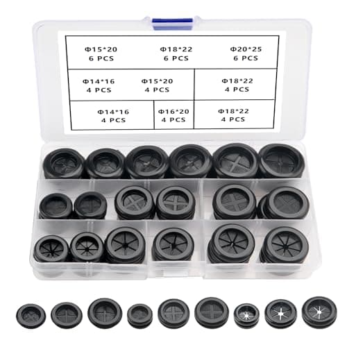 Image of YIXISI 42 PCS 9 Sizes Rubber Grommets Kit, Conductor Gasket Ring Grommets, Black Rubber Hole Plugs Electrical Wire Gaskets, for Protecting Wires, Cables and Plugs