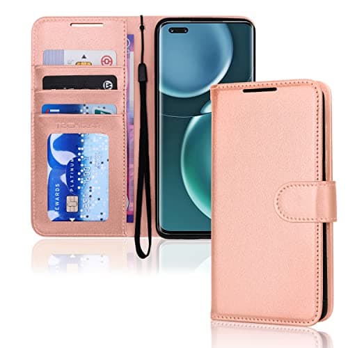 Image of TECHGEAR Leather Wallet Case for Honor Magic 4 Pro 5G, Flip Protective Case Cover with Wallet Card Holder, Stand & Wrist Strap - Rose Gold PU Leather with Magnetic Closure for Honor Magic 4 Pro 5G