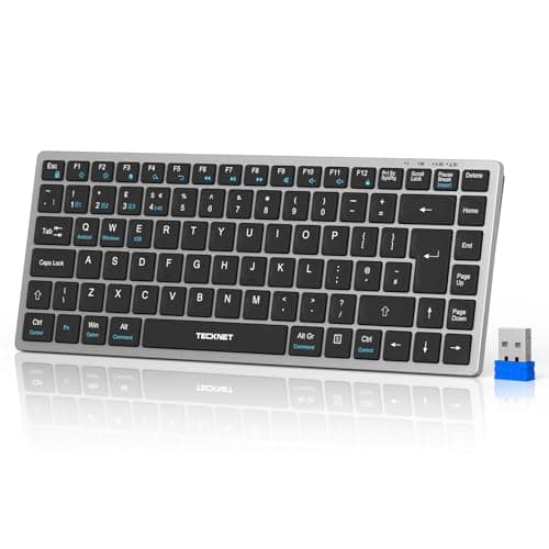 Image of TECKNET 2.4G Wireless Keyboard, Rechargeable Bluetooth Keyboard for 4 Multi Devices, QWERTY UK Layout Compact Mini keypad, Small Silent Keys for Laptop, Phone, Smart TV, Computer, Tablet - Silver