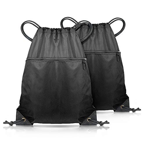 Image of CHEPULA Black Drawstring Bag, Large Drawstring Gym PE Bags Sports Backpack String Swim Waterproof Bag for Women, Men 2 PACK