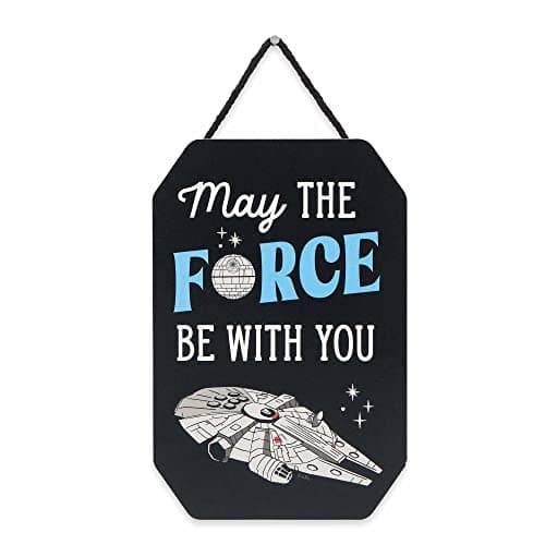 Image of Disney Star Wars May the Force Be With You Millennium Falcon Hanging Wood Wall Decor - Classic Star Wars Sign for Home
