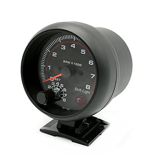 Image of ANCLLO Universal 3.75 inch 12V White LED Backlit Tachometer Gauge with Red Shift Light for Auto Gasoline Car, 0-8000 RPM