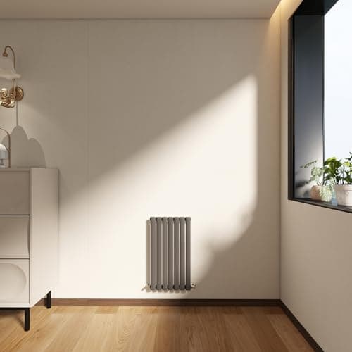 Image of Horizontal Designer Column Radiator, 600x413mm Column Radiator Anthracite Oval Column, Single Panel Small Radiator for Bathroom/Living Room, Central Heating Heater, Grey Radiator, Wall Mounted Rads