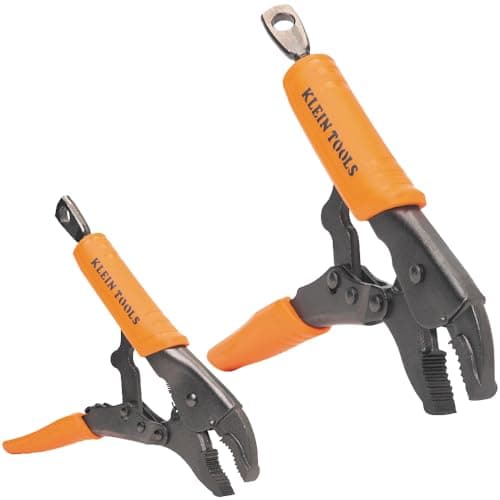 Image of Klein Tools 38660 Locking Pliers Set, 7-Inch and 10-Inch Curved Jaw Pliers, Quick Release Handles, High Torque and Gripping Power, 2-Piece
