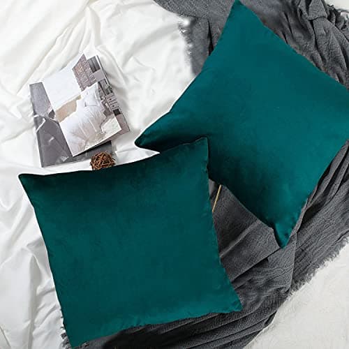 Image of Chlophy Teal Cushion Covers Velvet 18×18IN Set of 2 Green 45×45CM Peacock Blue Soft Square Throw Pillow Covers Sofa Couch