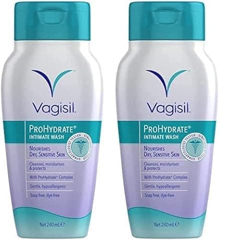 Image of Vagisil ProHydrate Intimate Wash for Daily Feminine Hygiene for Dry & Sensitive Skin with Hyaluronic Acid, Cleanses, Moisturises & Protects, 240 ml (Pack of 2)