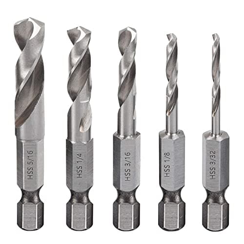 Image of Saipor 5pcs 1/4" Quick Change Hex Shank Metal Stubby Drill Bits Short Drill Bit Set HSS M2 for Right-angle Drill Attachment and Used in Tight Spaces, 3/32, 1/8, 3/16, 1/4, 5/16-Inch