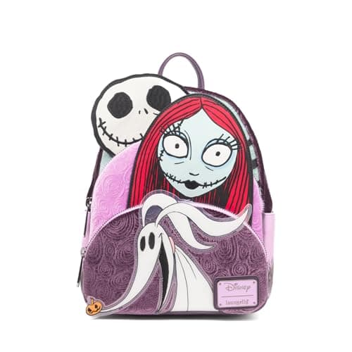 Image of Loungefly Disney Nightmare Before Christmas Glow in the Dark Jack, Sally and Zero Womens Backpack, Multicolor, One Size, Wdbk3801