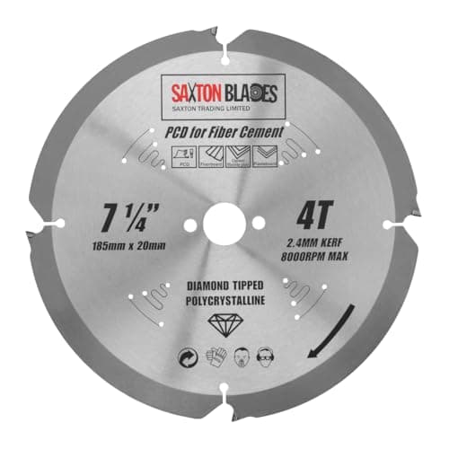 Image of Saxton PCD Circular Saw Blade, 185mm x 4 Teeth x 20mm Bore (16mm ring), Polycrystalline Diamond Tipped Fibre Cement Board, Hard Materials