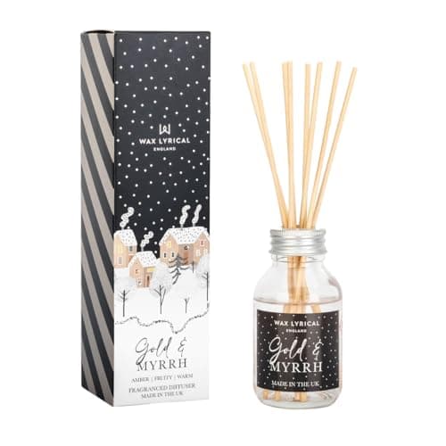 Image of Wax Lyrical Gold & Myrrh Reed Diffuser 100ml | Sensual Amber Gourmand Scent | Luxurious & Festive