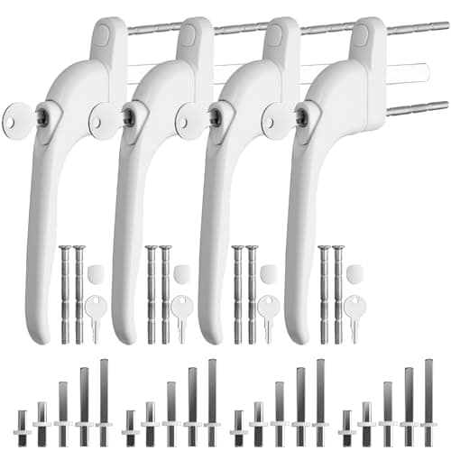 Image of Neoteck 4PCS Window Handles for UPVC Windows – Inline Espag Key Locking,Aluminium Alloy,Ergonomic,5 Spindles 10-55mm,360° Rotation,Universal Replacement for All Common Windows & Balcony Doors