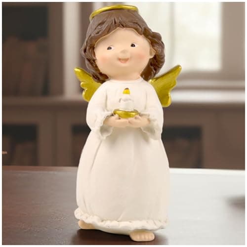 Image of Guardian Angel Figurine – Handcrafted Resin Angel Holding Candle Statue, Angels Ornament with Golden Wings, Thoughtful Gift for Mum, Friends, Sympathy or Home Decor, 12.5cm