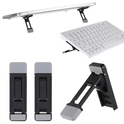 Image of Aphumedc 2 Pcs Portable Keyboard Riser, Three Tilt Angle Adjustable Foldable Invisible Laptop Riser, Zinc Alloy Mini Laptop Stand, Self-Adhesive Keyboard Riser Feet for Most Keyboards (Black)