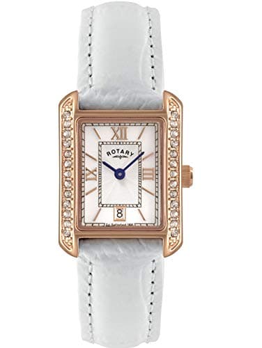 Image of Rotary Analogue Quartz Diamond Watch with White Leather Strap LS02652/41