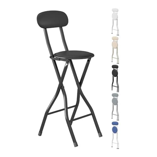 Image of mcc direct Folding Bar Stool Set of 1, Breakfast Barstool Kitchen Restaurant Seating, Faux Leather Foldable Chair with Metal Frame, Padded High Chair(Black)