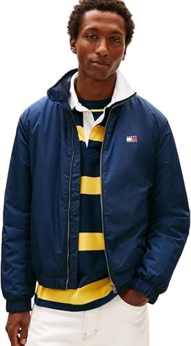 Image of Tommy Jeans Men’s Essential Padded Transitional Jacket with Stand Collar, Blue (Dark Night Navy), S