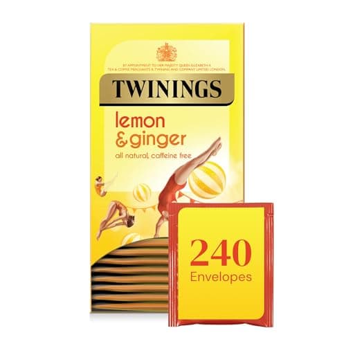 Image of Twinings Lemon and Ginger Fruit Infusion Tea Bags, 12 Boxes of 20 Individually Wrapped Envelope Tea Bags, 240 in total.